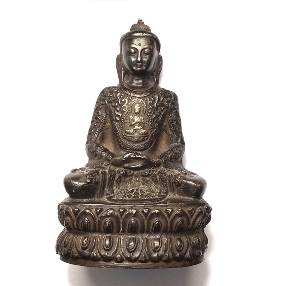 Bronze and Brass Sitting Buddha on a Lotus Flower Sculpture Figurine - Picture 13 of 16